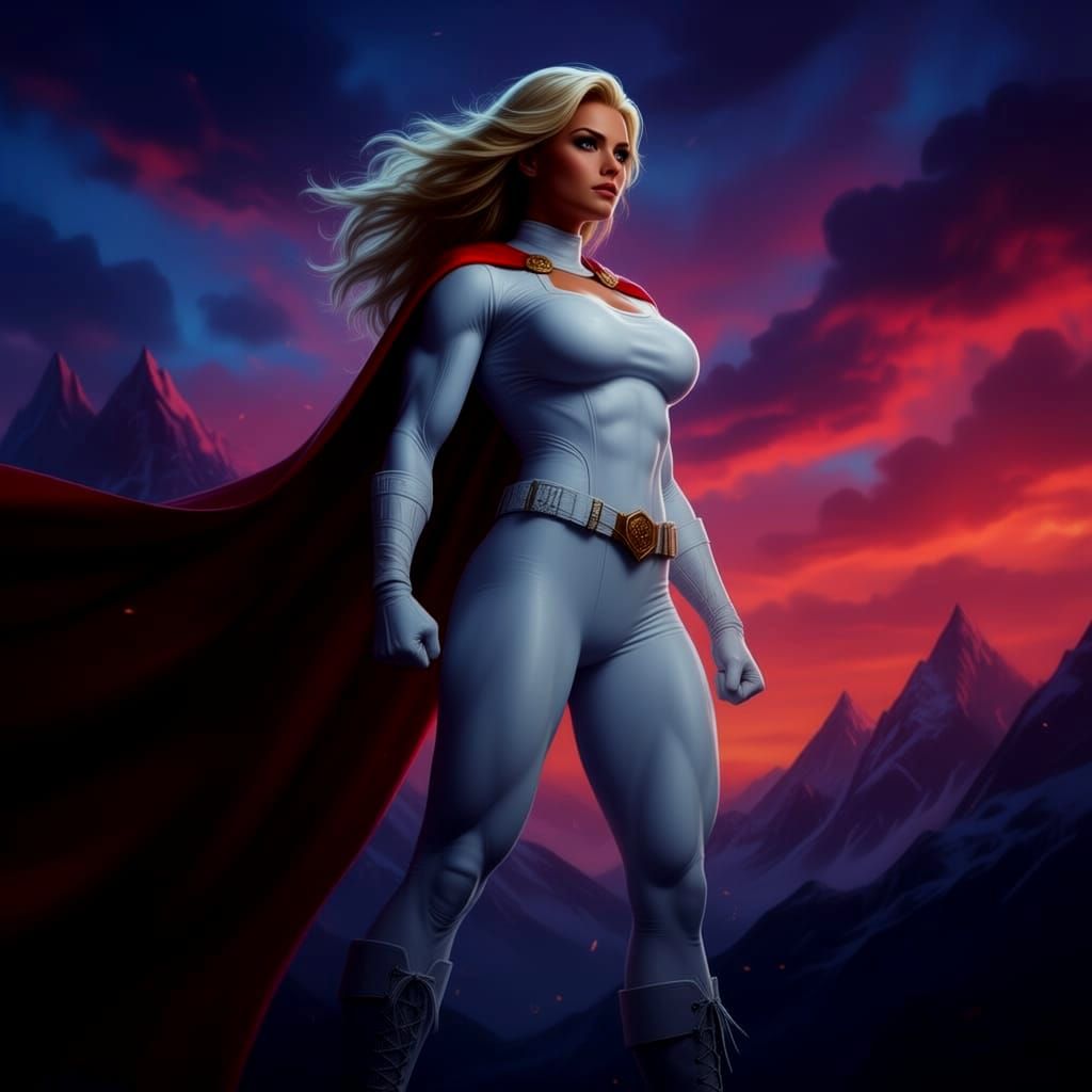 Powergirl in Hyperrealistic Splash Art Style