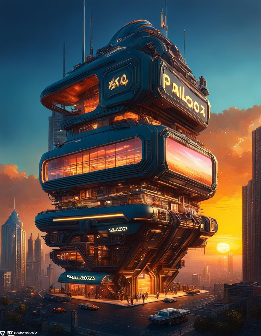 Futuristic Palooza HQ at Sunset in Detailed 3D
