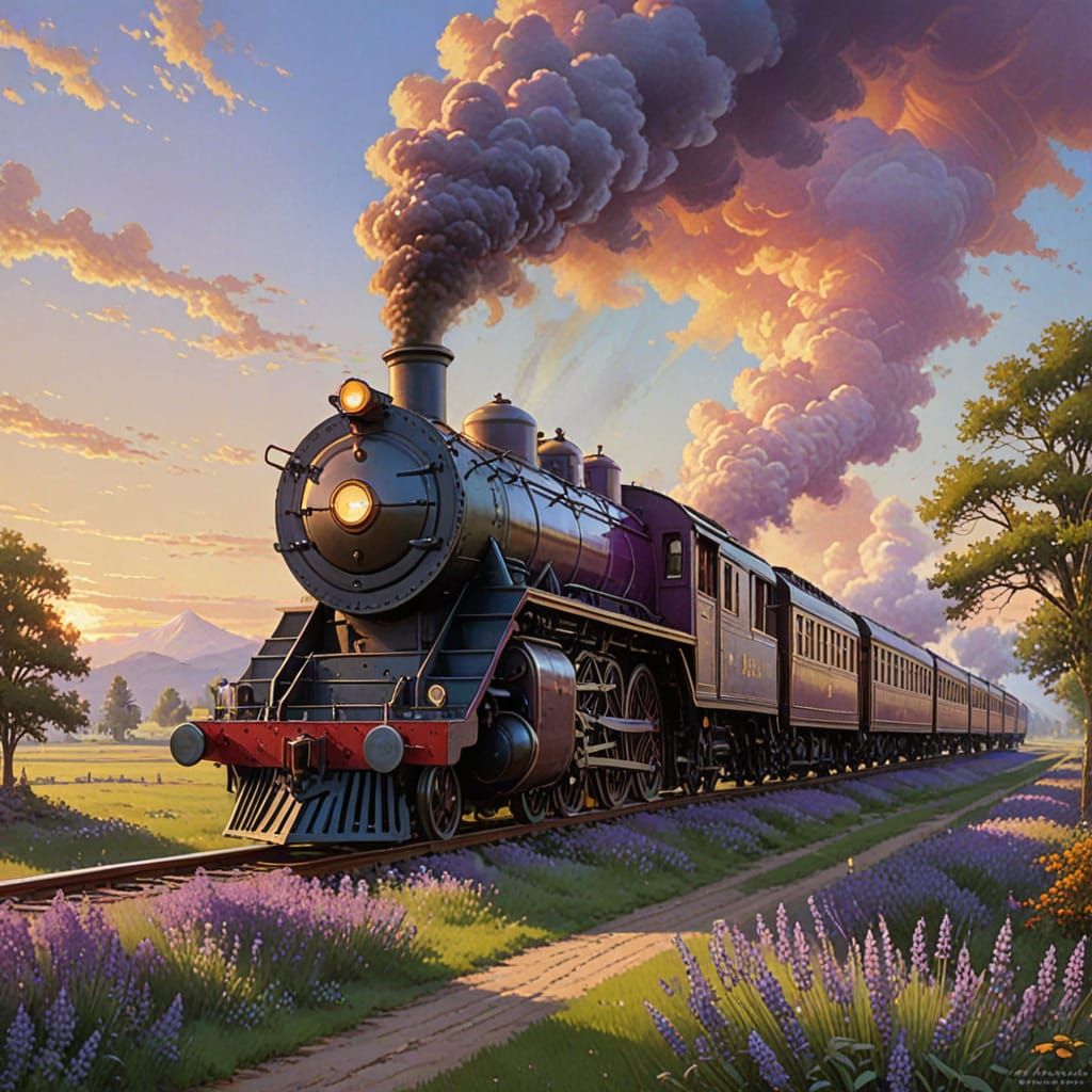 Vintage Steam Train Chugs Across Endless Plains at Sunset