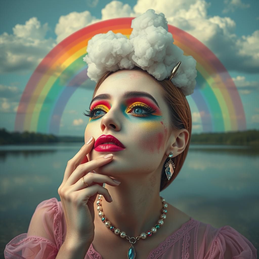 Dreamlike Rainbow Cloudscape in Vintage Aesthetic