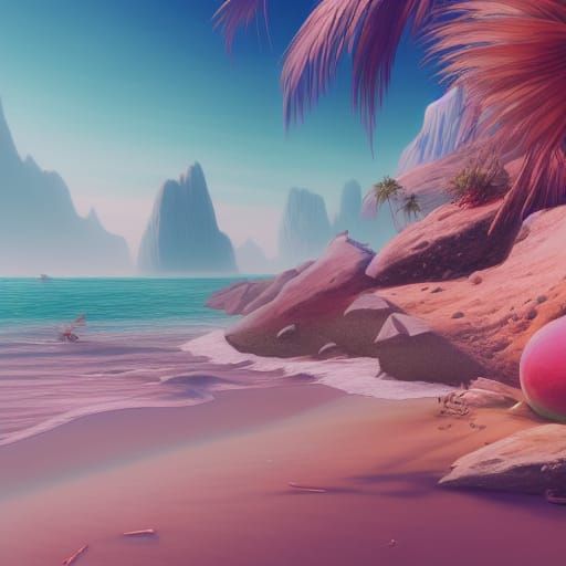Pastel Beach: Detailed Fantasy Concept Art