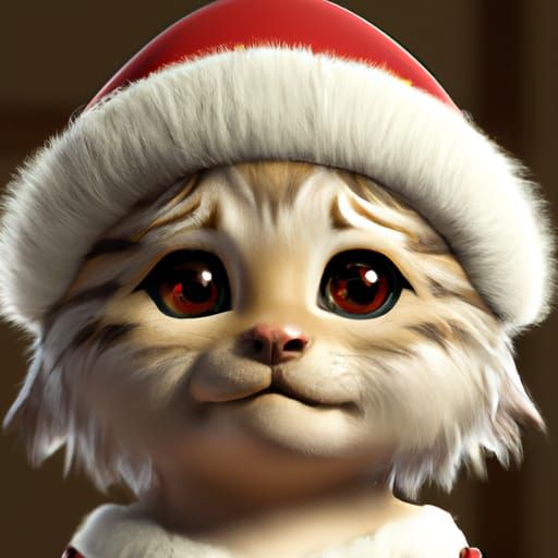 Chibi Cat in Santa Outfit: 3D Digital Art