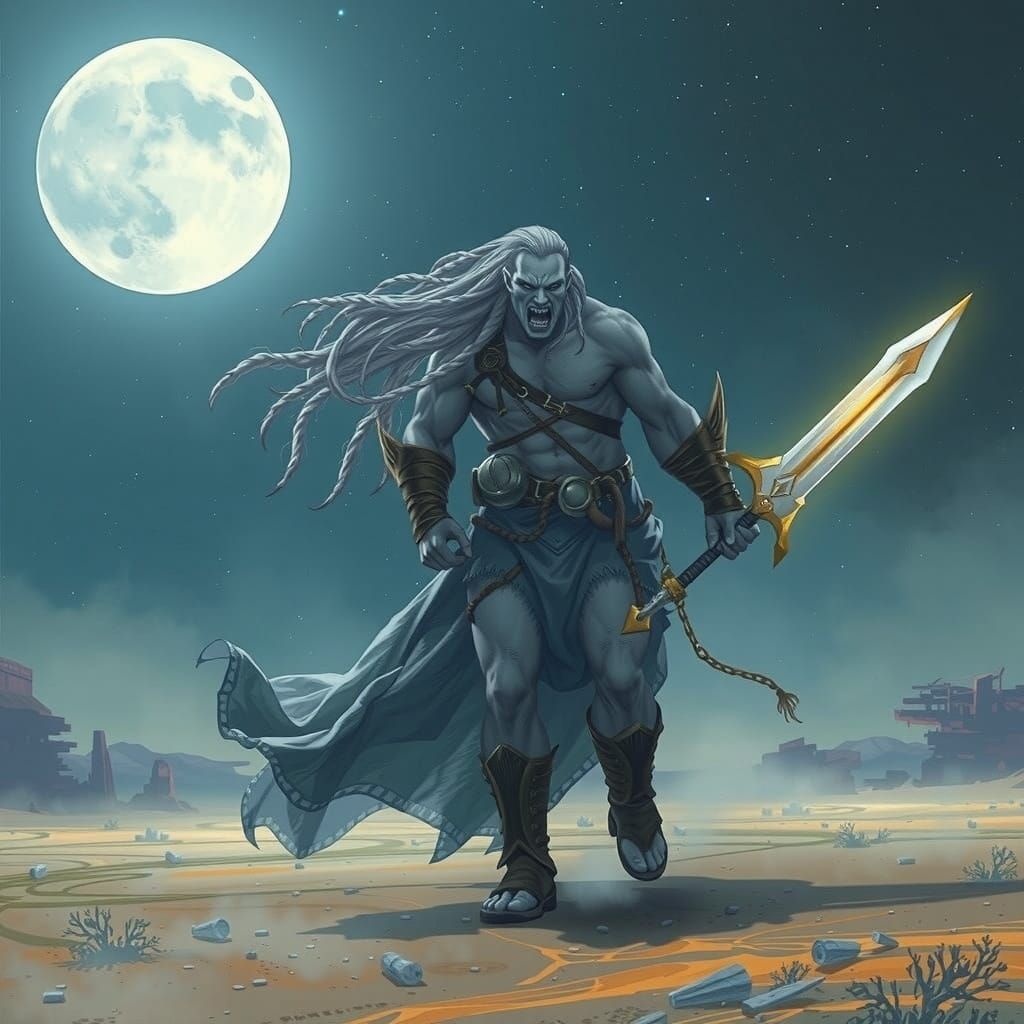 Spectral Ghost Warrior in Dreamlike Landscape