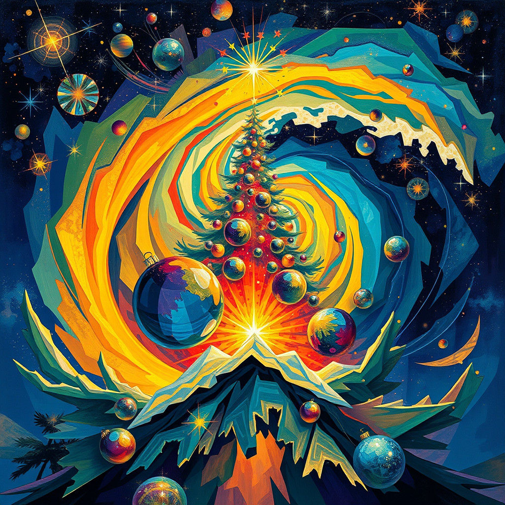 Cosmic Christmas Tree: Abstract Cubist Creation