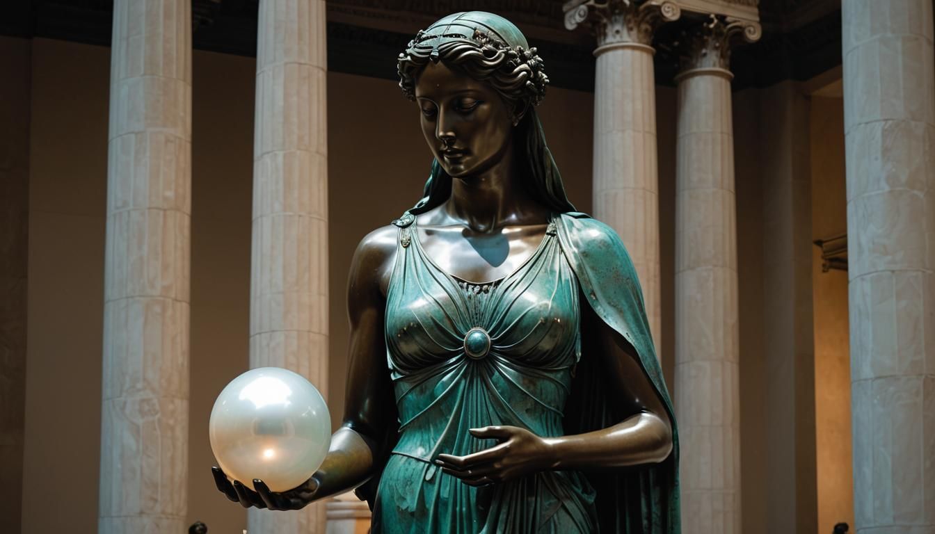 Bronze Sculpture of Woman with Orb in Classic Style