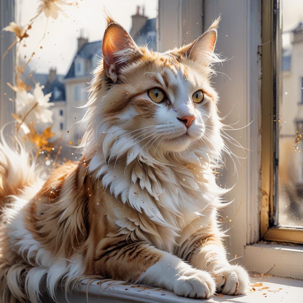 Majestic Maine Coon Cat in Soft Windowlight