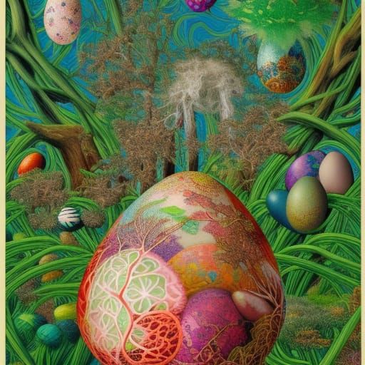 Easter Egg in Mycelium Network: Detailed Art