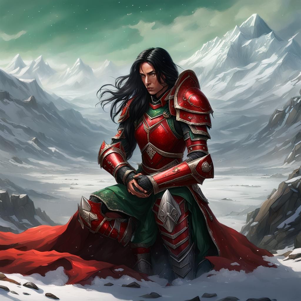 Battle-Worn Paladin Prayers on Snowy Tundra