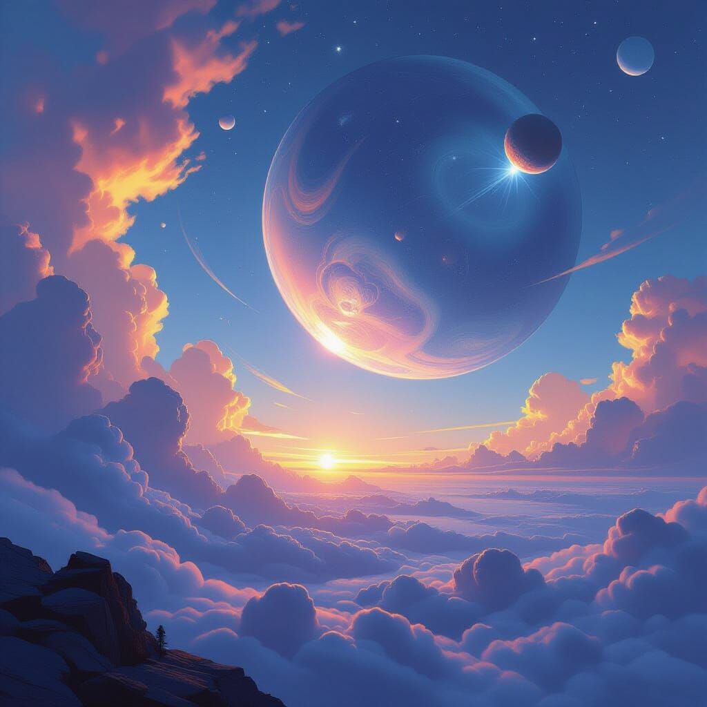Vibrant Celestial Bodies in Sci-Fi Landscape