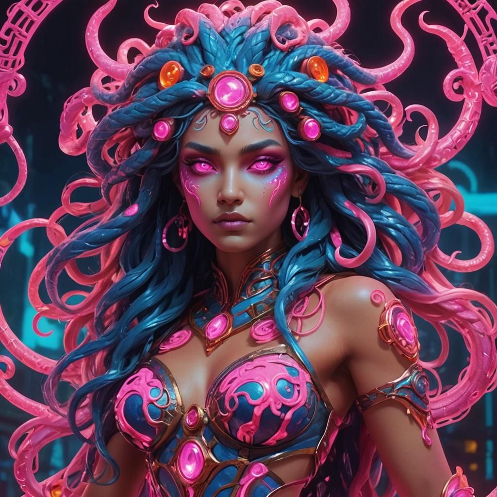 Seraphelia, Neon Guardian: A Mesmerizing Fusion in Vivid Col...