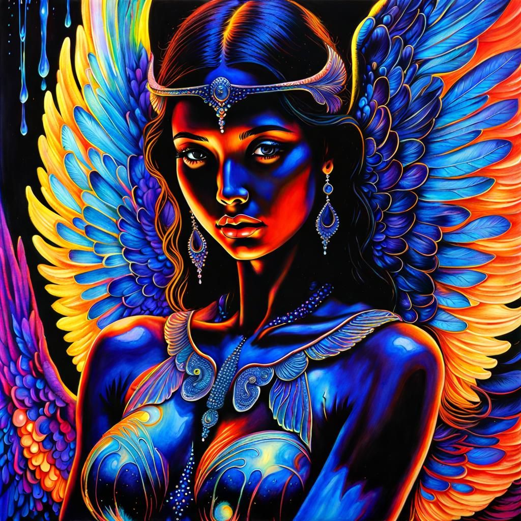 Luminous Angelic Figure in UV Painting Style