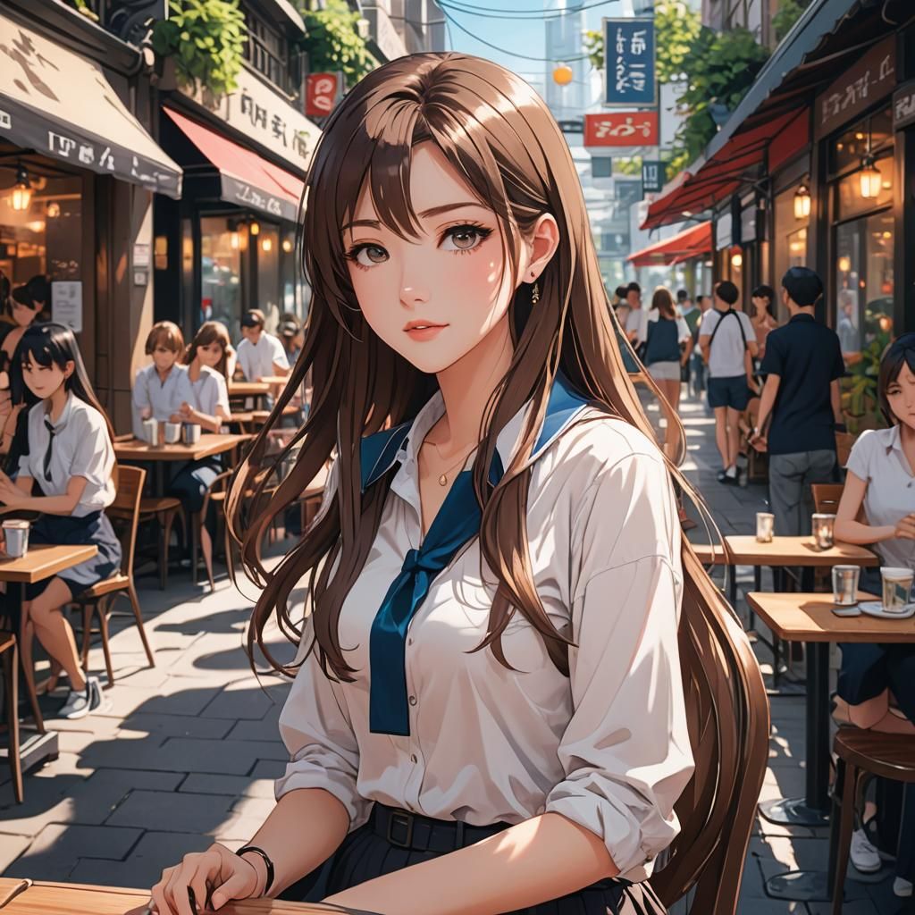 beautiful girl at a sidewalk cafe