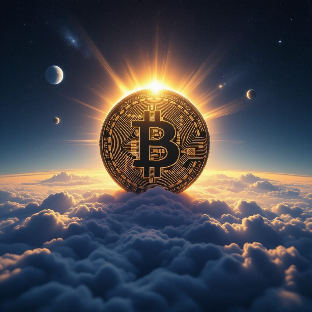 Bitcoin Rises as Hope Over Earth in Hyperrealistic Style