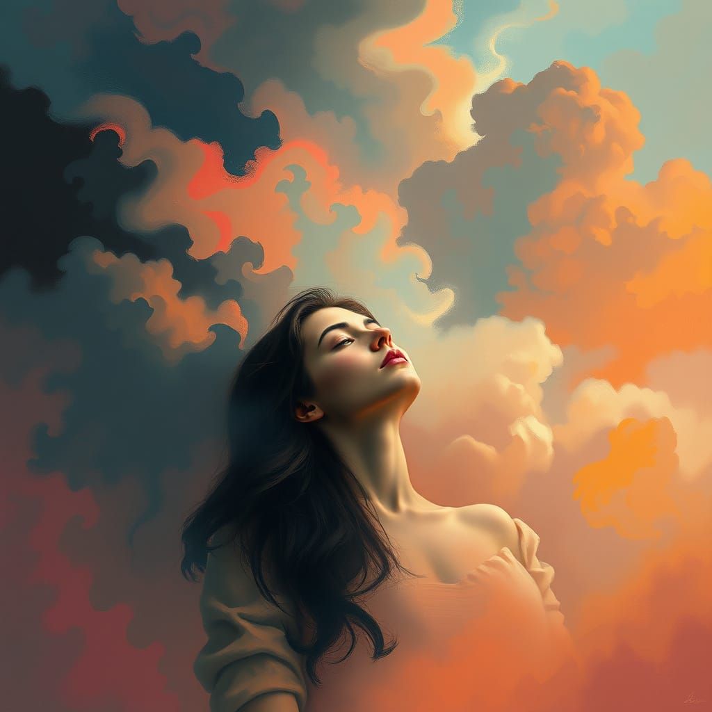 Woman in Emotional Cloudscape, Abstract Expressionism