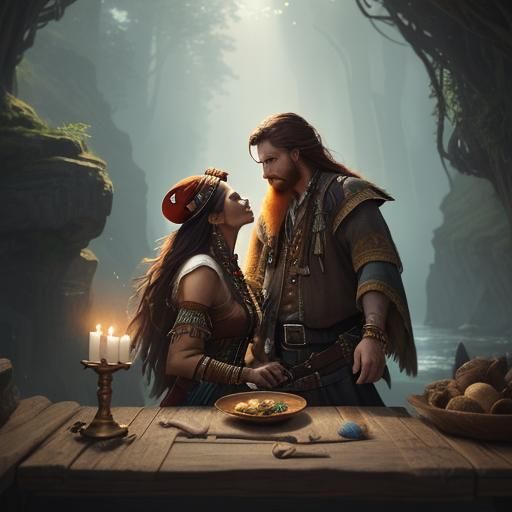 Pirate and Tribal Woman in Romantic Fantasy Art