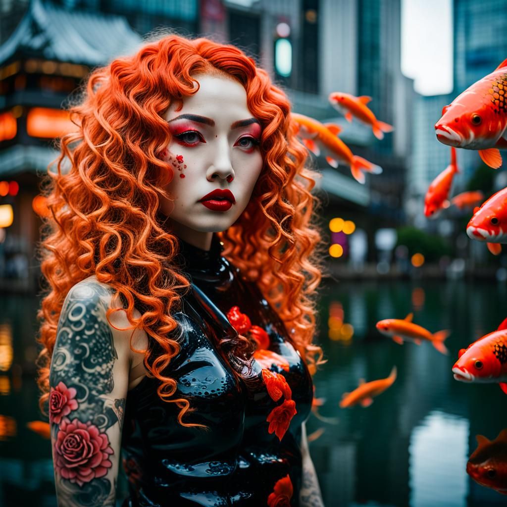 Beautiful Oni Woman on Hibiya Street in Latex