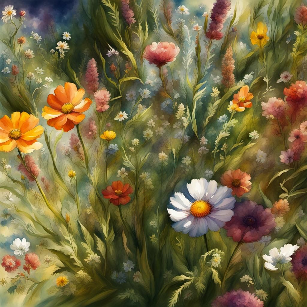 Spring Meadow: Vibrant Watercolor Concept Art