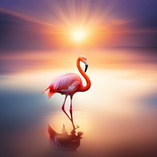 Flamingo in Divine Sunshine Above the Clouds