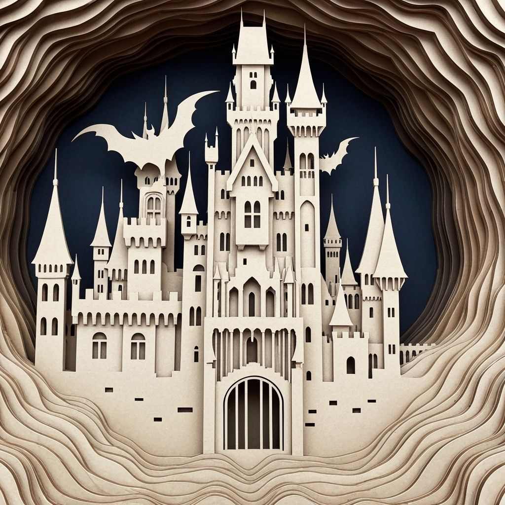 Dracula's Castle in Thick Layered Papercut Art Style