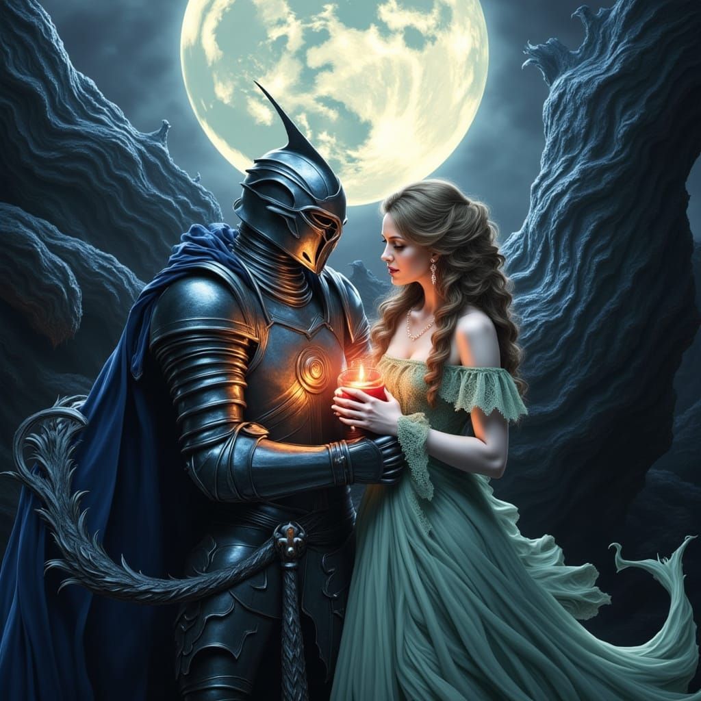 Enchanted Knight Captivated by the Beauty of the Night