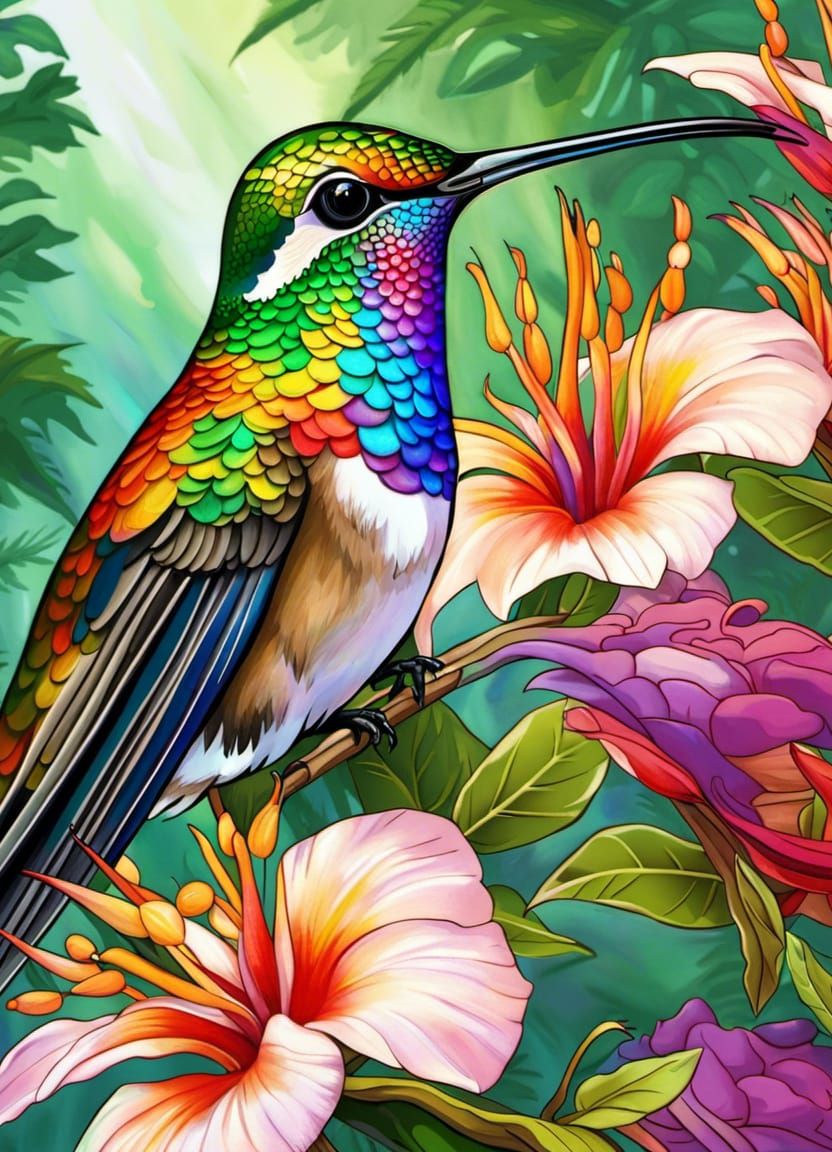Anime Hummingbird Portrait with Rainbow Eyes
