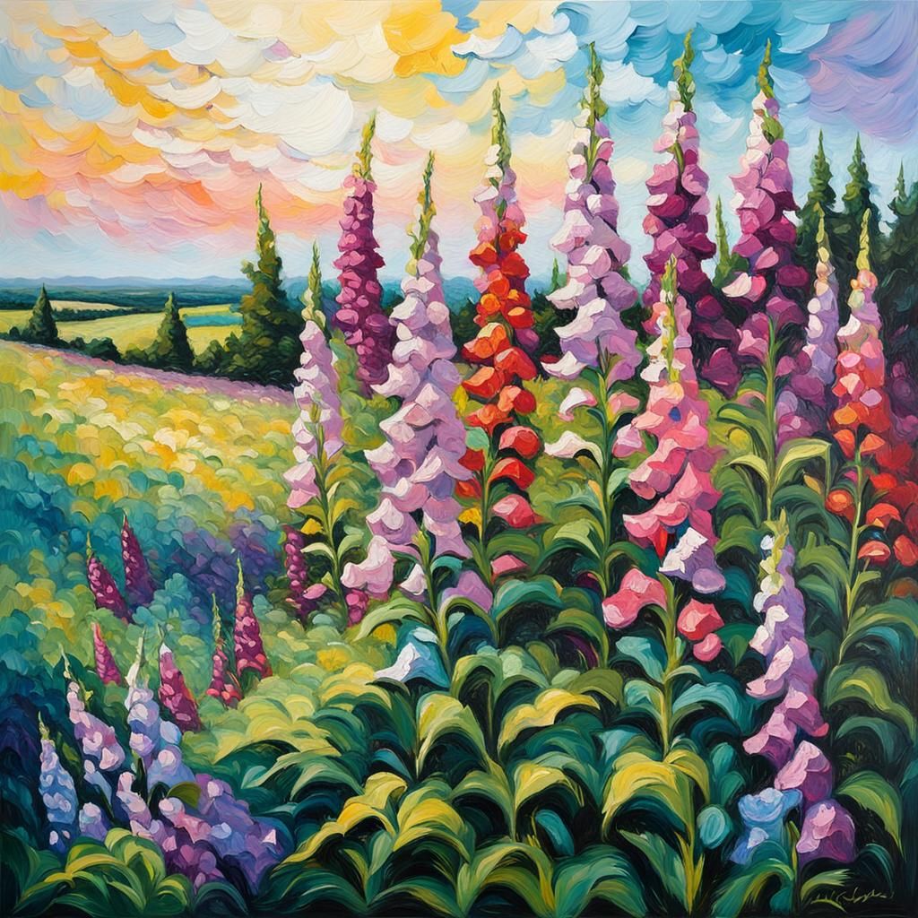 Multicoloured Foxglove Horizon in Expressionist Style