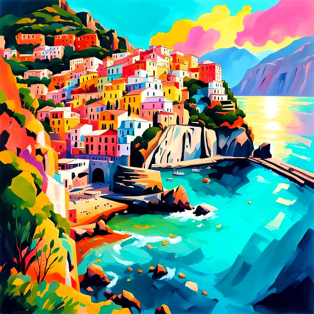 Amalfi Coast Graffiti Art in Pop Art Style