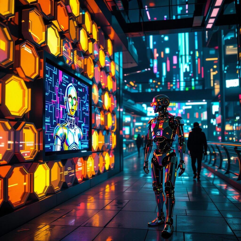 Confused Cyborg in Cyberpunk Matrix with Psychedelic Influen...