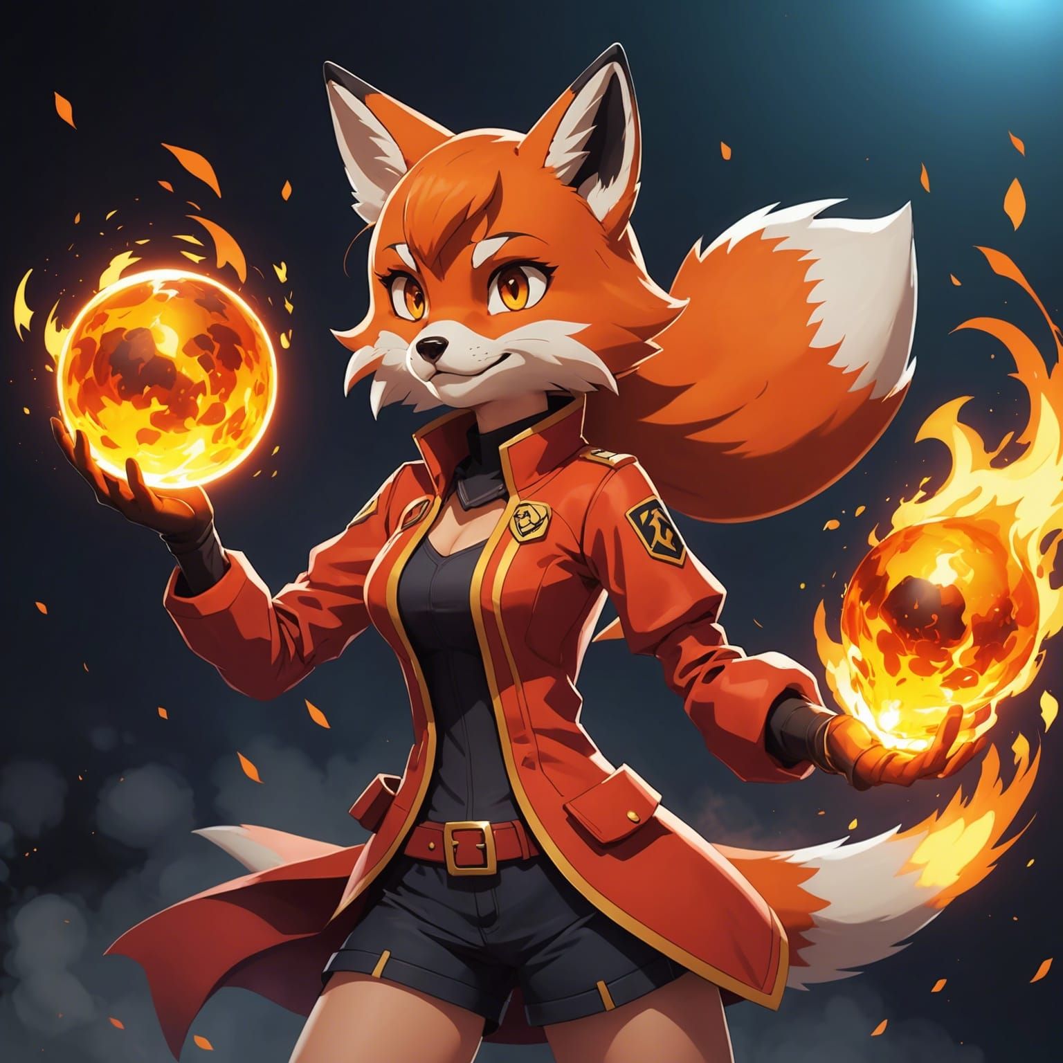 Anime Fox Girl with Fireball, Cel-Shaded Style