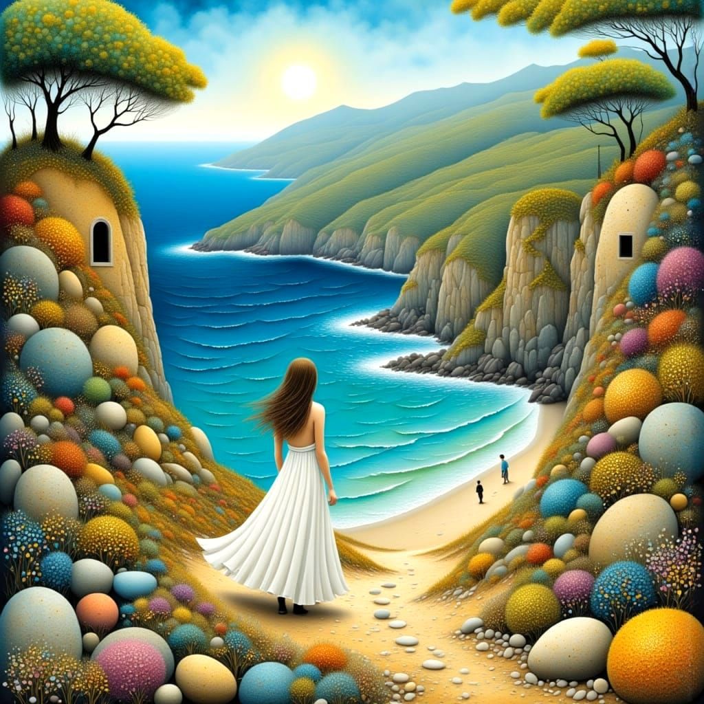 Dreamy Coastal Scene in Soft Pastel Tones