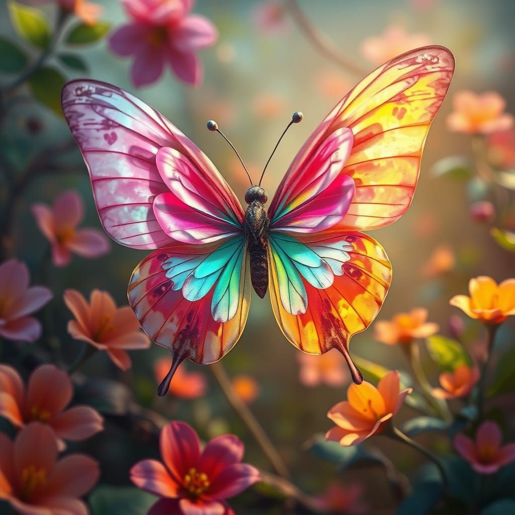Hyper-Realistic Flower Butterfly in Whimsical Enchanted Real...