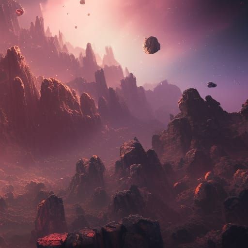 Detailed Matte Painting of an Asteroid Belt