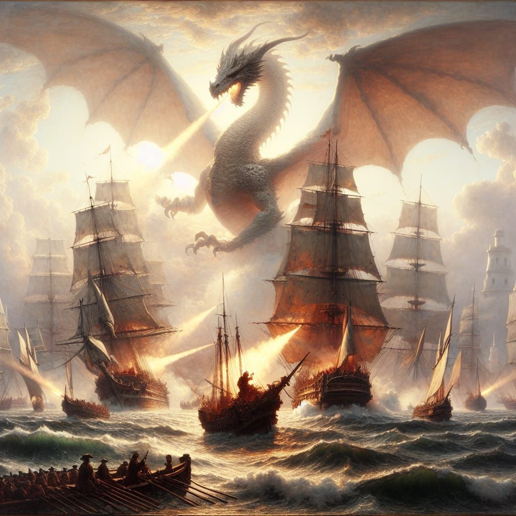 Dragon's Fiery Breath Meets Naval Combat: Pastoral Art