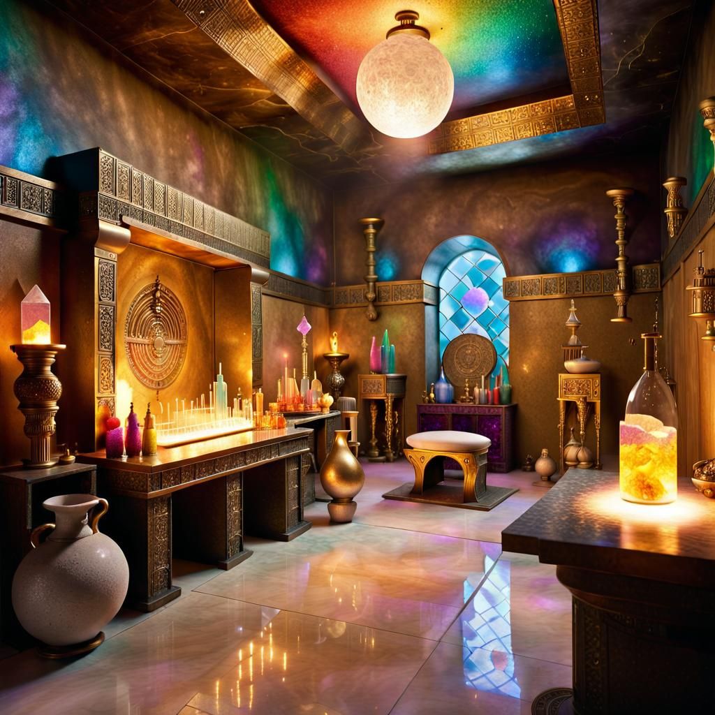 Fantasy Alchemist Laboratory with Egyptian and Mesopotamian ...