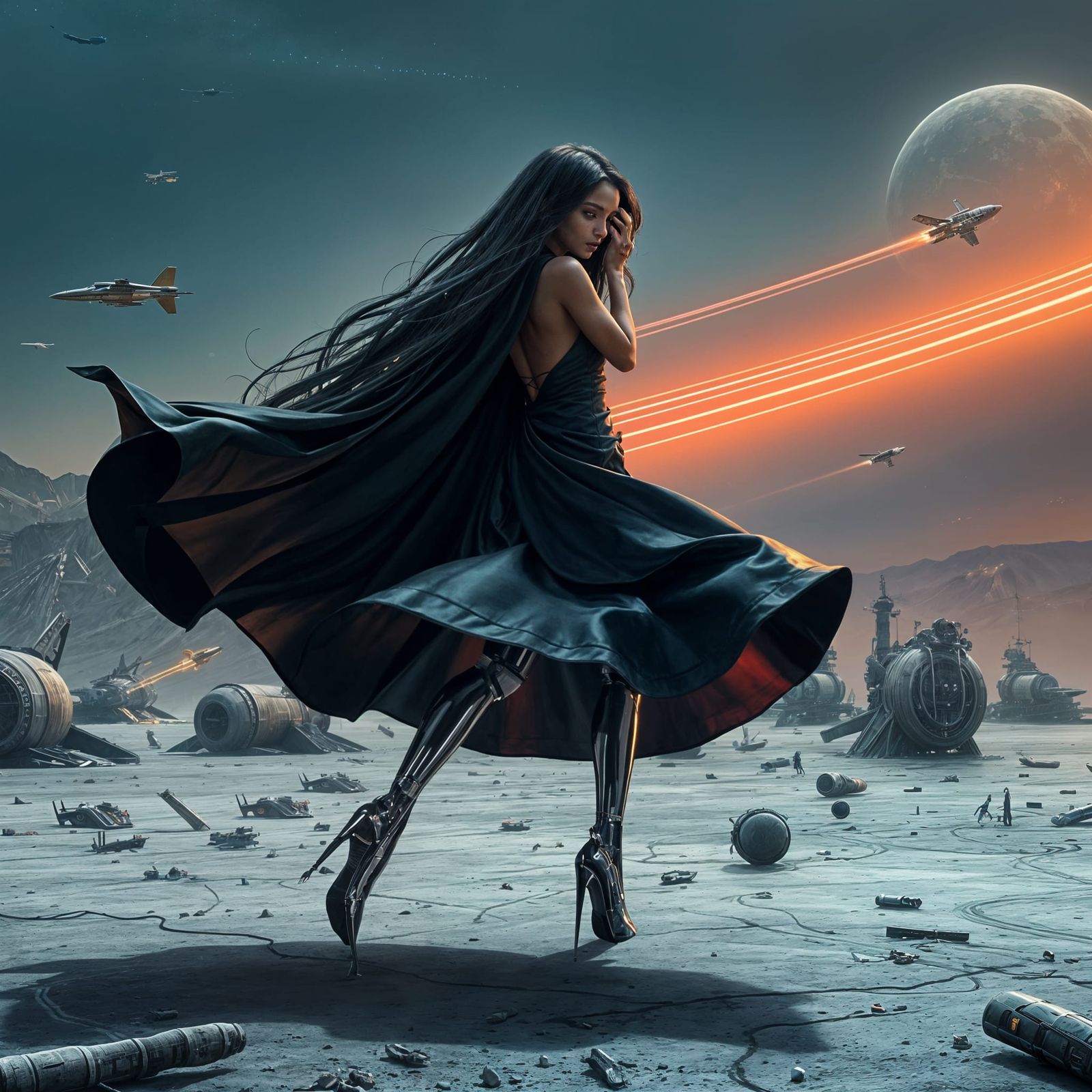 Ebony Dancer in Cyberpunk Battlefield