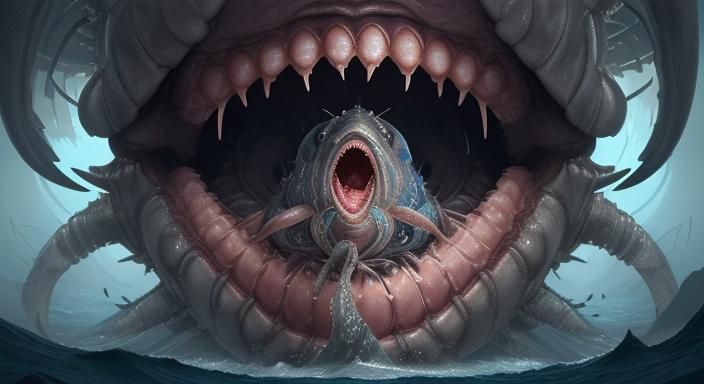 Isopod Tongue Replacement in Fish Mouth, Digital Painting