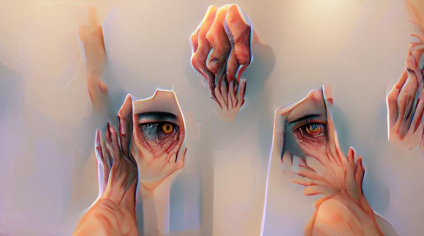 Surreal Image of Broken Hands Reflecting Fear