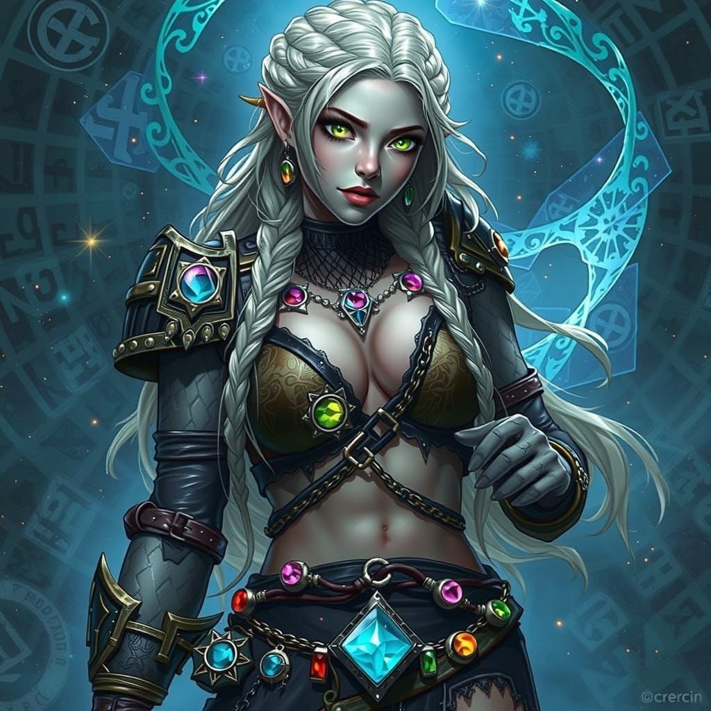 Crystalline Earth Genasi Barbarian with Gemstone Braids