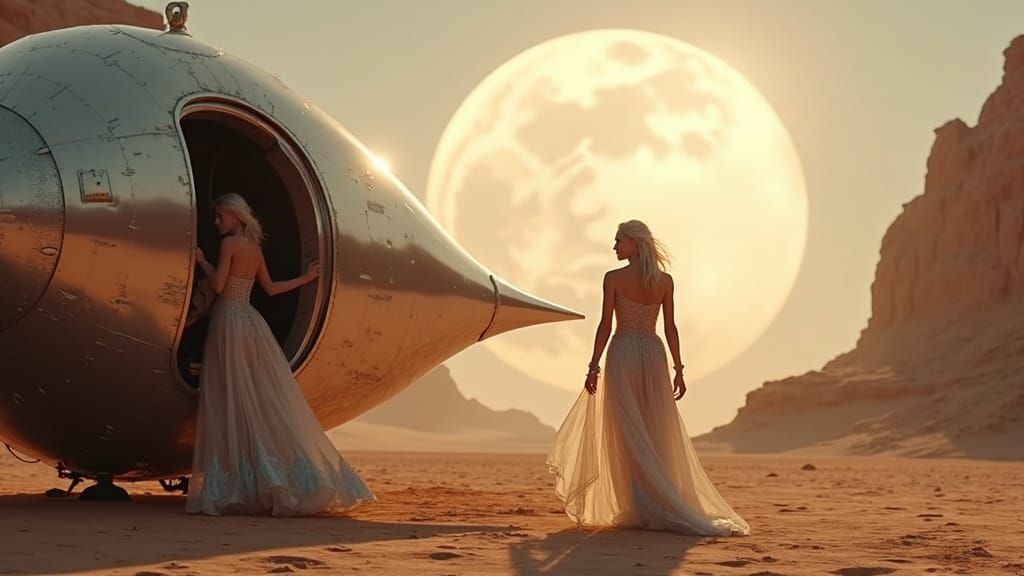 Pleiadian Woman's Starship Exit: A Cinematic Film Still