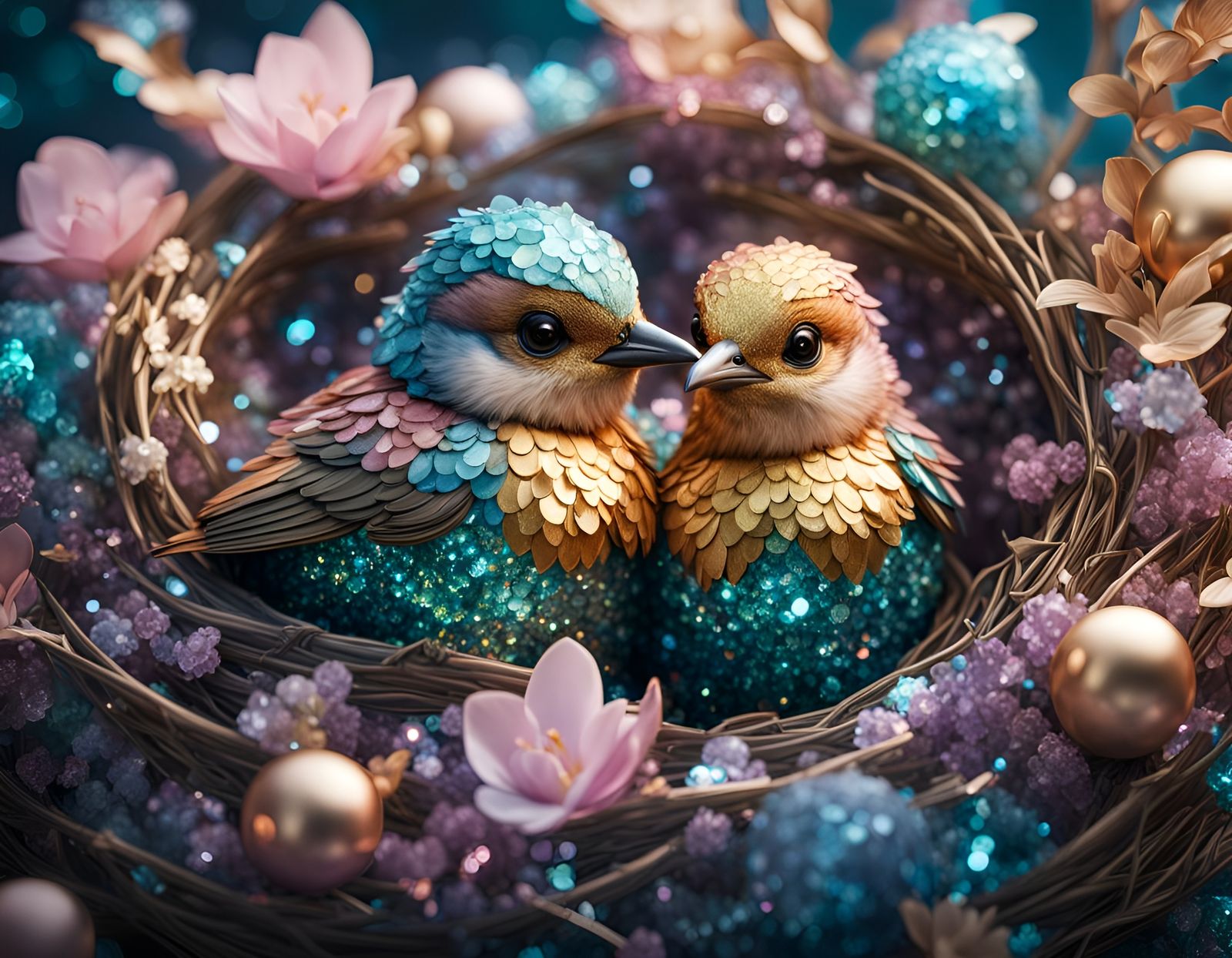 Sparkly Birds in a Sparkly Nest