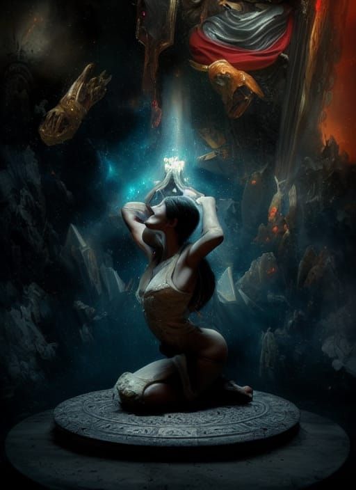 Surreal Geometric Prayer: Detailed Matte Painting