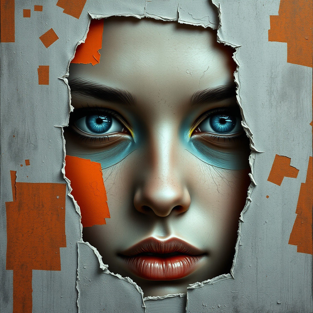 Fragmented Portrait with Intense Blue Eyes