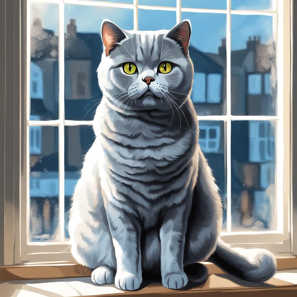 British Shorthair Cat Portrait in Comic Art Style