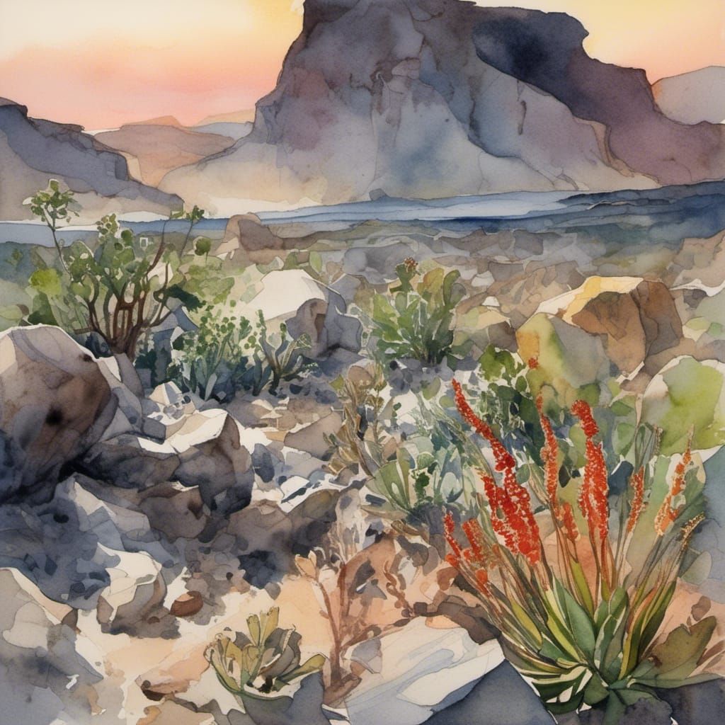 Watercolor Painting of a Vivid Alien Sunset Landscape