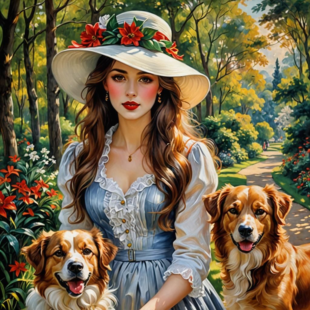 pretty woman with beautiful dogs