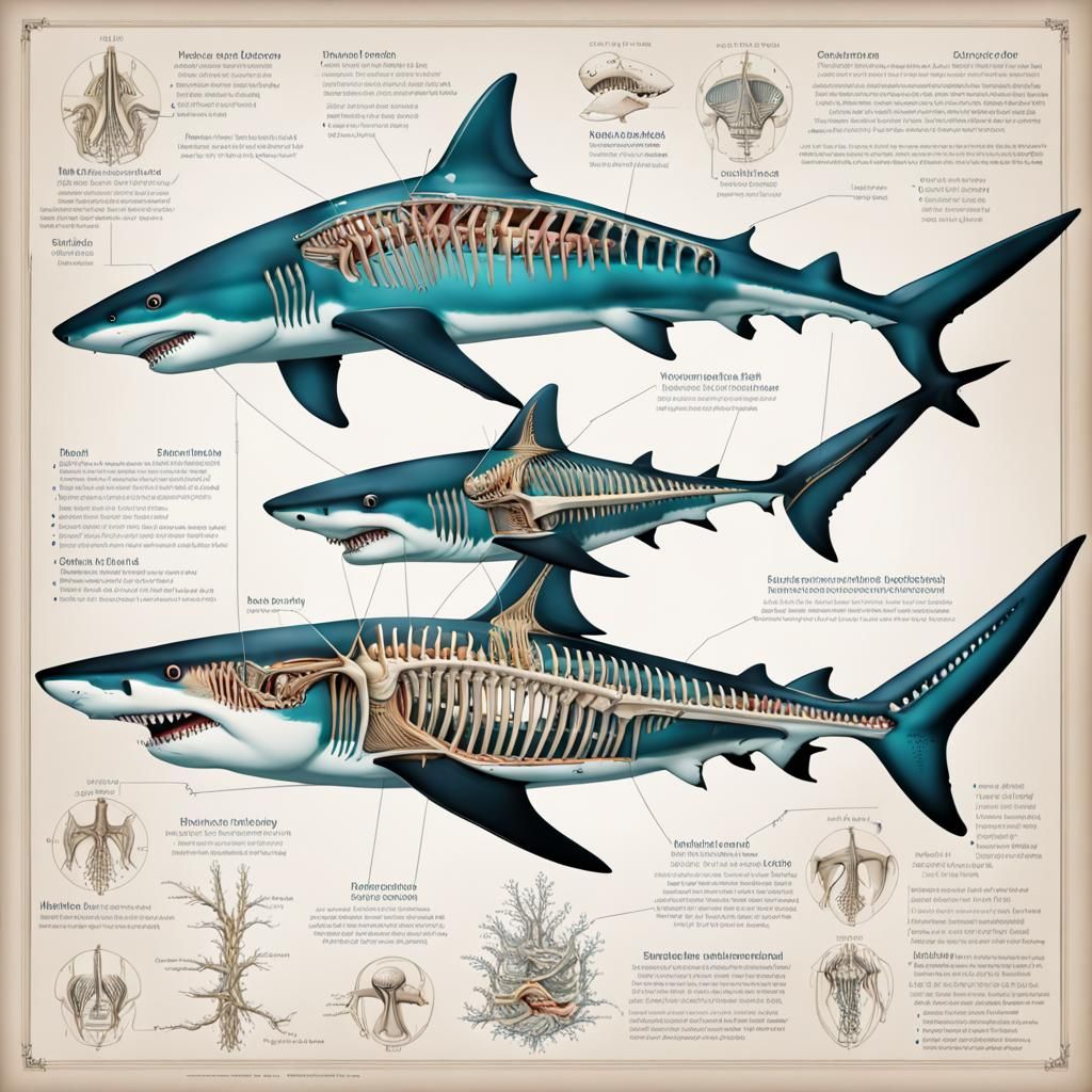 Detailed Shark Skeleton Anatomy Chart Illustration