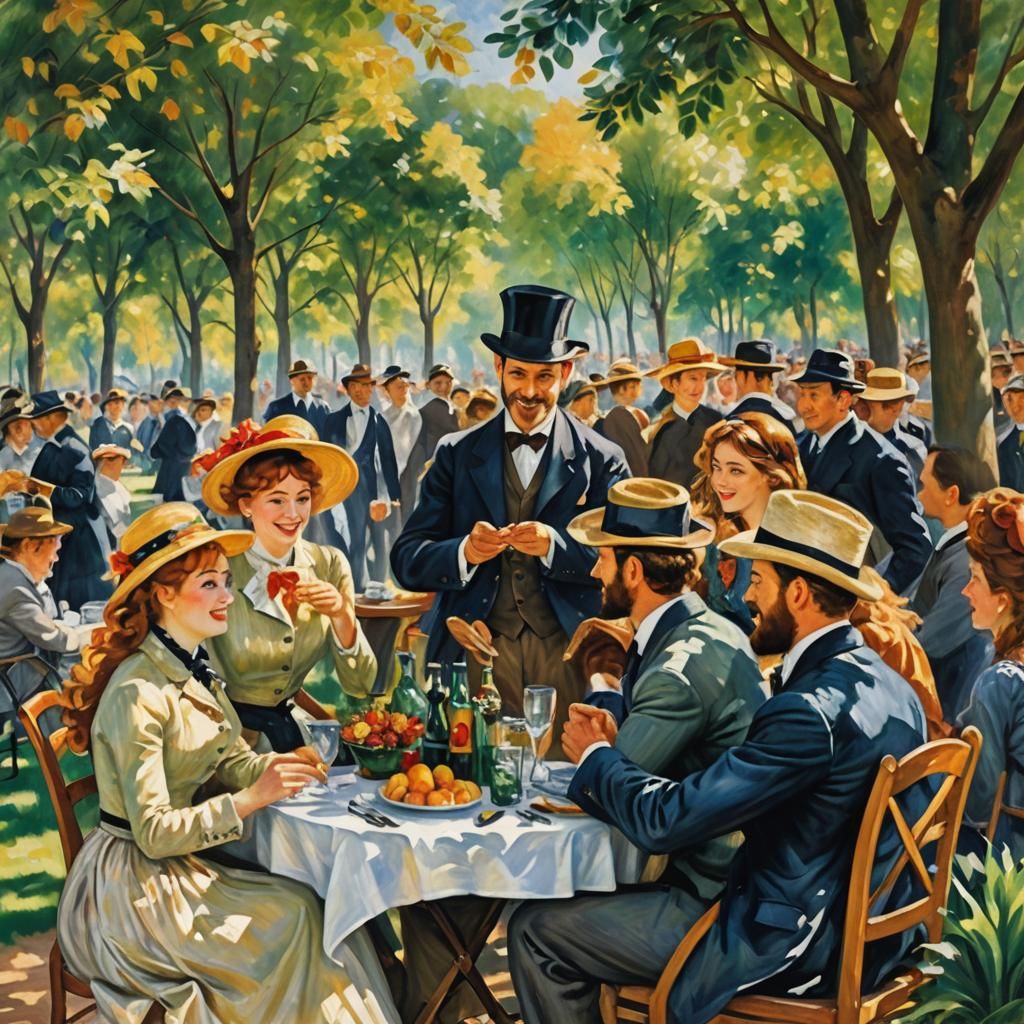 Impressionist Park Scene in Renoir Style