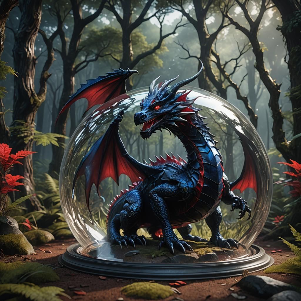Glass Dragon in Forest Dome: Detailed Matte Painting