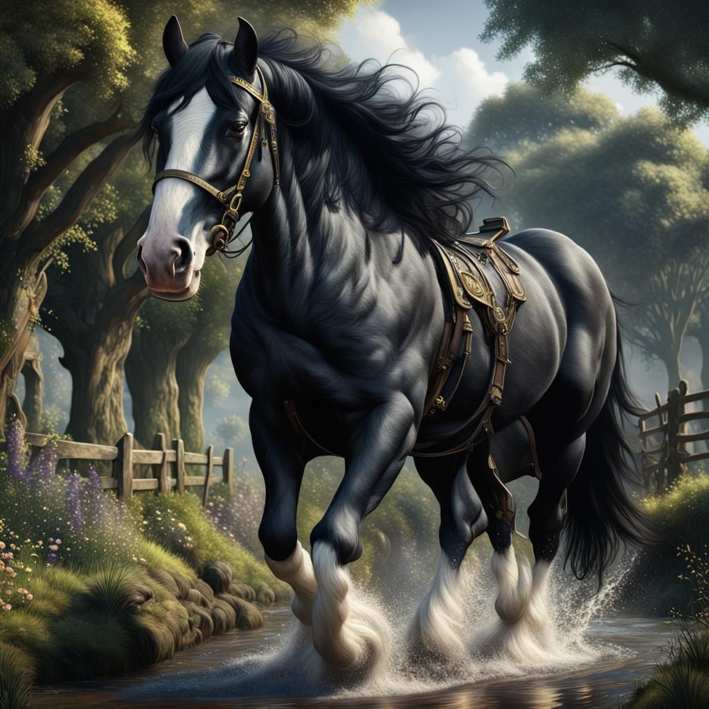 Fantastical Black Shire Horse Matte Painting