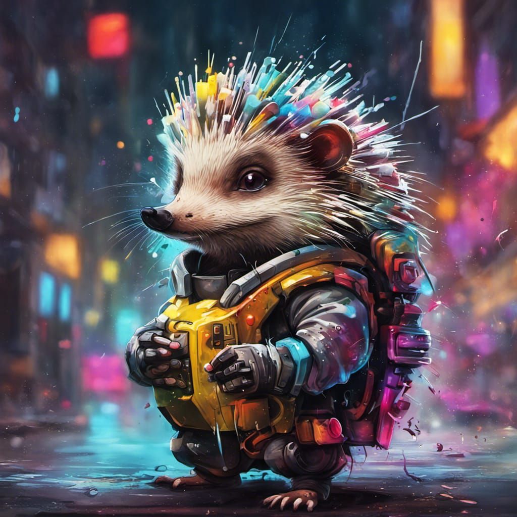 Cyberpunk Hedgehog Graffiti Art in Ultra Quality
